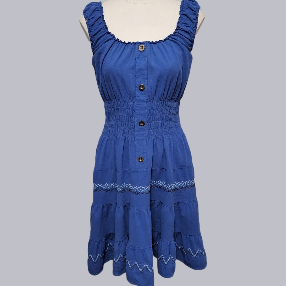 Anthropologie Lapis blue linen tiered peasant dress size mp - Picture 1 of 9